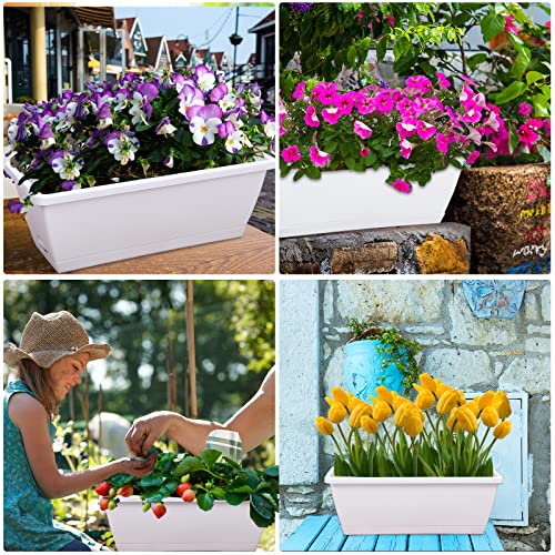 CHUKEMAOYI Window Box Planter, 7 Pack Plastic Vegetable Flower Planters Boxes 17 Inches Rectangular Flower Pots with Saucers for Indoor Outdoor Garden, Patio, Home Decor