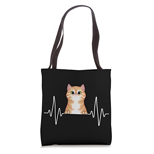 Orange Cat Lady Girl Cat Heartbeat Tote Bag