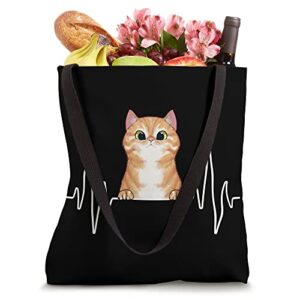 Orange Cat Lady Girl Cat Heartbeat Tote Bag