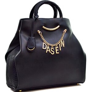dasein women convertible tote bag satchel purse with embossed trim