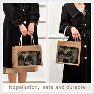 Tote Bag (Tiger in Jungle Print) Jute Cloth Fashion Women Girls Purses Handbags 4 Size