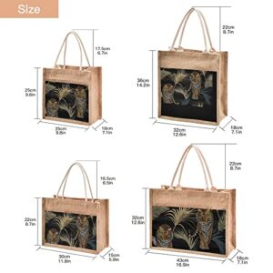 Tote Bag (Tiger in Jungle Print) Jute Cloth Fashion Women Girls Purses Handbags 4 Size