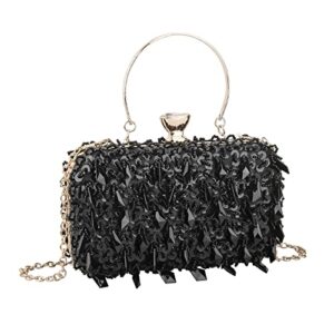 linkidea women clutch rhinestone beaded purses, lady sequin wedding clutch purses (black)