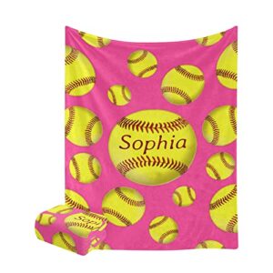 yellow softball personalized blankets throw bed sofa couch blankets traveling camping hiking soft cozy 50 x 60 inch