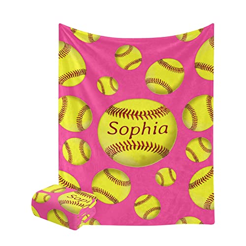 Yellow Softball Personalized Blankets Throw Bed Sofa Couch Blankets Traveling Camping Hiking Soft Cozy 50 x 60 Inch