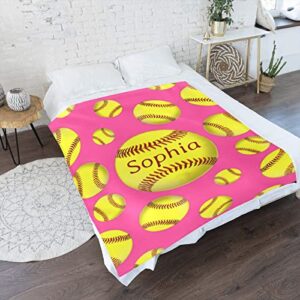 Yellow Softball Personalized Blankets Throw Bed Sofa Couch Blankets Traveling Camping Hiking Soft Cozy 50 x 60 Inch