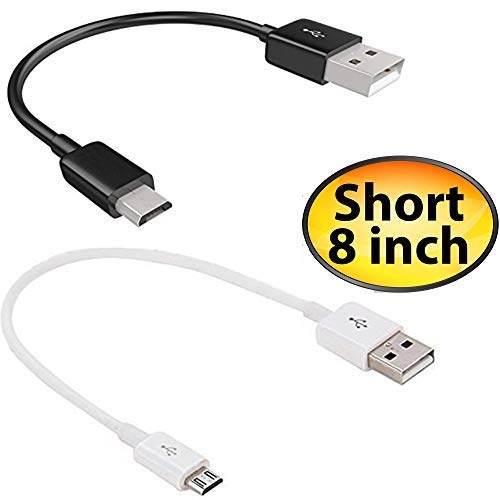 Short MicroUSB Cable Compatible with Your Samsung Godiva with High Speed Charging 2 Pack. (1Black,1White, 20cm 8in)