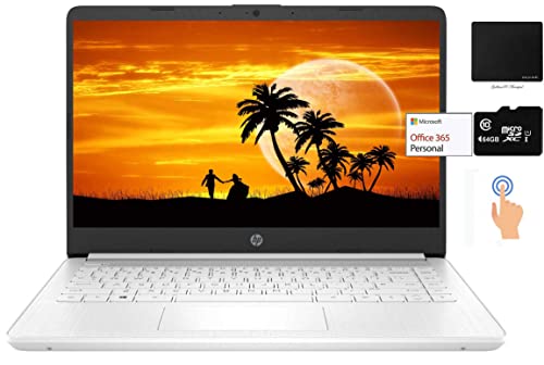 Newest HP 14" Touchscreen Laptop, Intel Dual-Core N4020, 8GB RAM, 128GB Storage(64GB eMMC+64GB Micro SD), Webcam, 1Yr Office, Bundle with GalliumPi Mousepad (White)