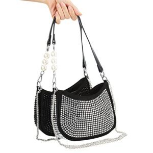 Evevictor Clutch Purse for Women, Bling Crossbody Handbag, Rhinestone Money Hand Bag (Black)