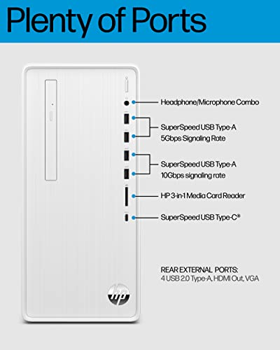 HP Pavilion Desktop PC, 12th Gen Intel Core i5-12400, 8 GB RAM, 512 GB SSD, Windows 11 Home, Wi-Fi 6 & Bluetooth, 9 USB Ports, Wired Keyboard & Mouse Combo, Pre-Built PC Tower (TP01-3050, 2022)