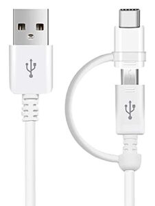 dual microusb + usb-c switch cable compatible with samsung godiva provides all around true usb fast quick charging speeds! (white)