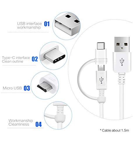 Dual MicroUSB + USB-C Switch Cable Compatible with Samsung Godiva Provides All Around True USB Fast Quick Charging Speeds! (White)