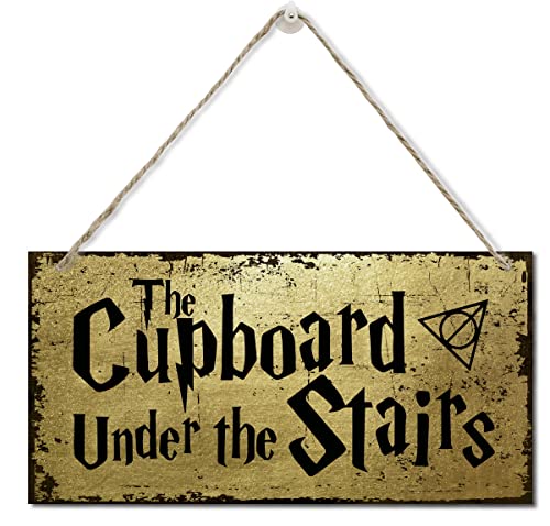 The Cupboard Under The Stairs Sign, Printed Wood Plaque Sign Wall Hanging, Hanging Wood Sign Home Decor, Family Signs for Home Decor Gift, Funny Wizardry Theme Decor Wall Art Sign 12" x 6"