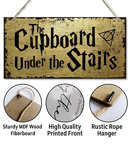 The Cupboard Under The Stairs Sign, Printed Wood Plaque Sign Wall Hanging, Hanging Wood Sign Home Decor, Family Signs for Home Decor Gift, Funny Wizardry Theme Decor Wall Art Sign 12" x 6"