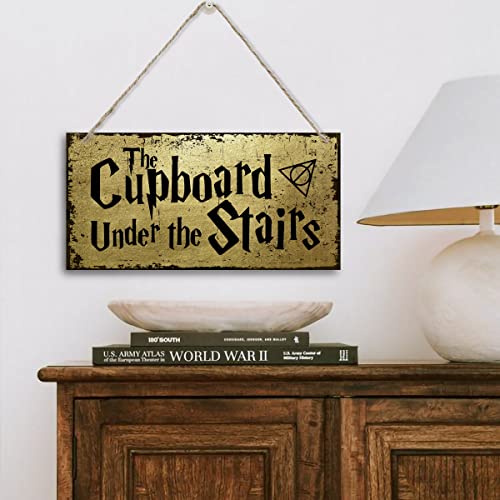 The Cupboard Under The Stairs Sign, Printed Wood Plaque Sign Wall Hanging, Hanging Wood Sign Home Decor, Family Signs for Home Decor Gift, Funny Wizardry Theme Decor Wall Art Sign 12" x 6"