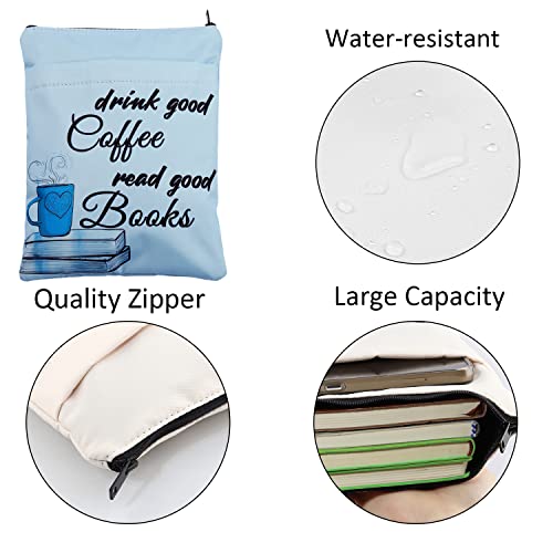 Gzrlyf Coffee Book Sleeve Drink Good Coffee Read Good Books Zipper Pouch Coffee Lover Gift Book Protector Sleeve Reader Gift (Drink Coffee Read Books)