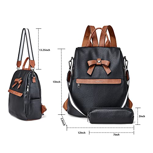 Shrrie Backpack Purse for Women Leather Backpack Fashion Travel Bag Anti-Theft Black Shoulder Bag