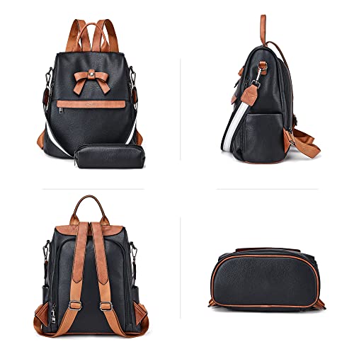 Shrrie Backpack Purse for Women Leather Backpack Fashion Travel Bag Anti-Theft Black Shoulder Bag