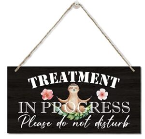 treatment in progress please do not disturb wall decor sign, printed wood plaque sign, hanging door sign for yoga or pet baby in training use, hanging door sign for office or salon use 12″ x 6″