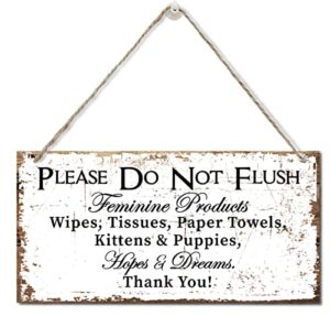 please do not flush feminine products wall decor sign, hopes & dreams, printed wood plaque sign, hanging bathroom signs, funny wall decor for toilet, farmhouse bathroom decor wall art sign 12″ x 6″