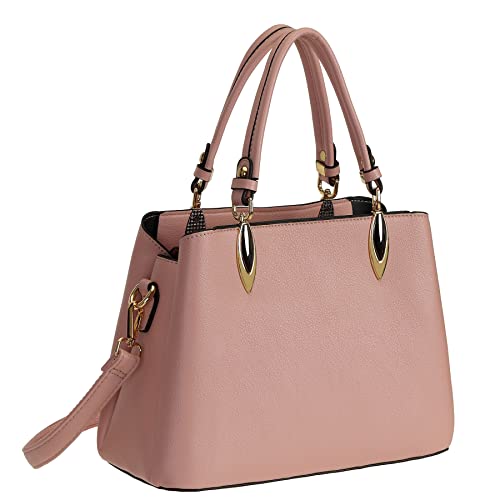 Pink Purses and Handbags for Women Vegan Leather Top Handle Tote Satchel Shoulder Bag with Crossbody Strap