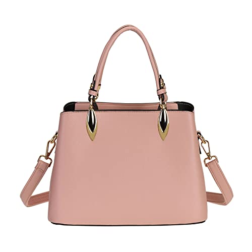 Pink Purses and Handbags for Women Vegan Leather Top Handle Tote Satchel Shoulder Bag with Crossbody Strap