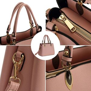 Pink Purses and Handbags for Women Vegan Leather Top Handle Tote Satchel Shoulder Bag with Crossbody Strap