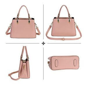 Pink Purses and Handbags for Women Vegan Leather Top Handle Tote Satchel Shoulder Bag with Crossbody Strap