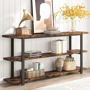 vanomi 70.8 inch extra long console table for entryway, narrow hallway table, wood sofa table with 3 tier storage shelves for living room