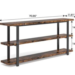 VANOMi 70.8 Inch Extra Long Console Table for Entryway, Narrow Hallway Table, Wood Sofa Table with 3 Tier Storage Shelves for Living Room