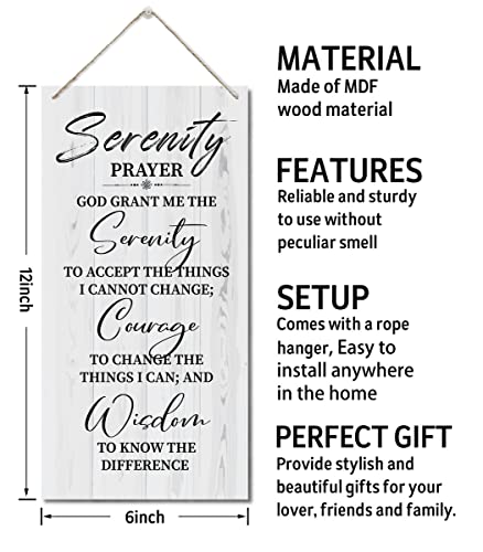 Serenity Prayer Sign, Printed Wood Plaque Sign Wall Hanging, Christian Decor Wood Sign Gift, God Grant Me The Serenity Wall Decor Framed, Farmhouse Live Room Bedroom Decor Wall Art Sign 12" x 6"