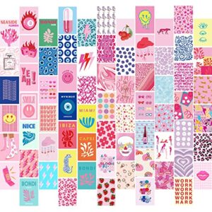 preppy room decor, 70pcs preppy wall collage kit aesthetic pictures, cute preppy wall decor, trendy pink photo collage kit 4″x6″ hot pink preppy wall art posters, preppy things for teen girls bedroom dorm