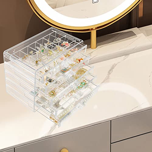 Weiai 90 Grids Adjustable Dividers Acrylic Jewelry Organizer, 5 Drawers Clear Jewelry Box Large Enough to Store Earrings Rings