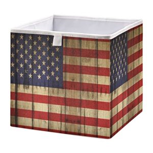 QUGRL Grunge American Flag Cube Storage Bins Organizer Stackable Usa Wood Clothes Storage Basket Box for Shelves Closet Cabinet Office Dorm Bedroom 11x11 in