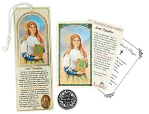 st dymphna prayer card – with book mark, one day at a time pocket token coin, the lord’s prayer | catholic patron saint of anxiety, emotional disorders, stress, mental problems | 4 items in set