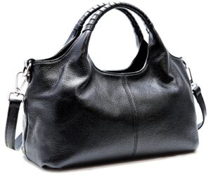 iswee womens genuine leather handbags tote bag shoulder bag top handle satchel designer ladies purse hobo crossbody bags (ir013-black)