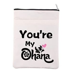 ohana book sleeve family book sack hawaiian flower book protector hibiscus flower book cover you’re my ohana book zipper pouch cartoon inspiration gift for friends bff (youaremyobs)