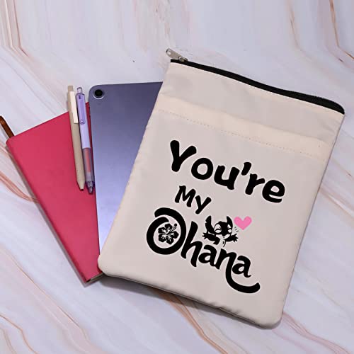 Ohana Book Sleeve Family Book Sack Hawaiian Flower Book Protector Hibiscus Flower Book Cover You’re My Ohana Book Zipper Pouch Cartoon Inspiration Gift for Friends BFF (YouAreMyOBS)