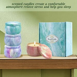 Scented Candles Women Gifts Set: Aromatherapy 4pack Lemon Lavender Vanilla French Freesia 100%Soy Natural Wax 4.4 Ounce Travel Tin Fragrance Relaxing Stress Relief Aroma Home Yoga Birthday Mother