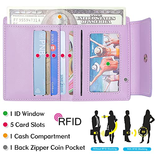 VOCUS Small Wallet for Women RFID Blocking Ladies PU Leather Card Holder Mini Compact Bifold Purse with Zipper Coin Pocket