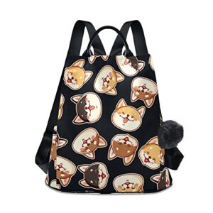 cute shiba inu print casual backpack for women, fashion anti theft school travel backpack purse 15 inch full print aesthetic with fuzz ball key chain