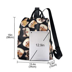 Cute Shiba Inu Print Casual Backpack for Women, Fashion Anti Theft School Travel Backpack Purse 15 inch Full print Aesthetic with Fuzz Ball Key Chain