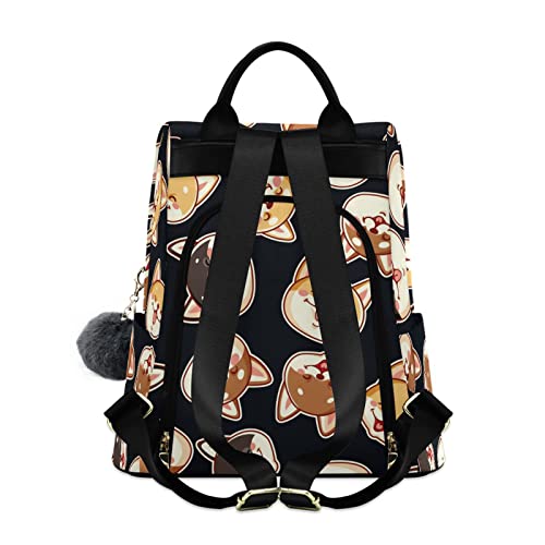 Cute Shiba Inu Print Casual Backpack for Women, Fashion Anti Theft School Travel Backpack Purse 15 inch Full print Aesthetic with Fuzz Ball Key Chain
