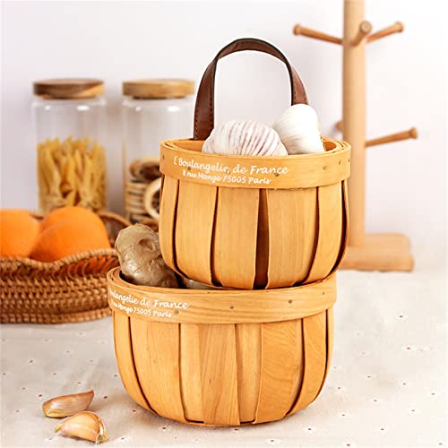 Wall Hanging Rope Basket with Handle, Woven Breathable Storage Box, Natural Flower Plants Basket Set, Decor for Porch Bedroom Entryway (A)