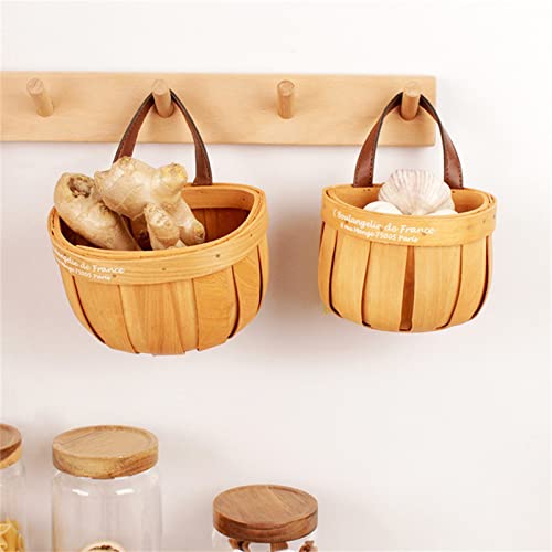 Wall Hanging Rope Basket with Handle, Woven Breathable Storage Box, Natural Flower Plants Basket Set, Decor for Porch Bedroom Entryway (A)