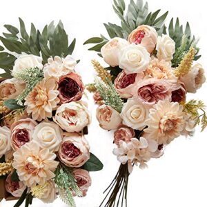 misspin wedding artificial flowers box set for diy wedding bridal bouquets fake peony flowers centerpieces arrangements party baby shower home decorations (champagne)