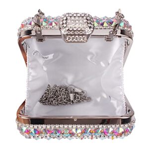 Evening Bag Clutch Purses for Women,Ladies Sparkling Party Handbag Wedding Bag (AB-sliver)