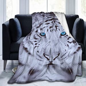 animal white tiger blanket super soft cozy fleece flannel throw blankets gifts for all season couch bed sofa office camping 60″x50″