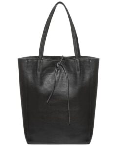 takeasy women’s genuine leather italian tote bag with zipper – large handbag for shopping, work and travel (black)