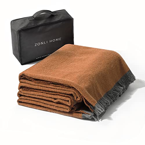 ZonLi Wool Blanket with Fringe, 60"x80" Large Warm Washable Throw Blanket for Military Camping Outdoor Emergency Kits, Double-Sided Fall Throw Blanket for Couch, All Season Use(Red Brown)